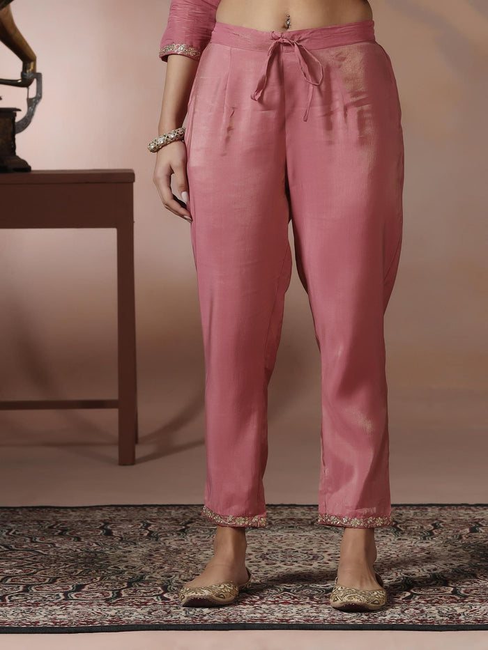 Poly Viscose Pink Embroidered Kurta Comfort Pant Dupatta.