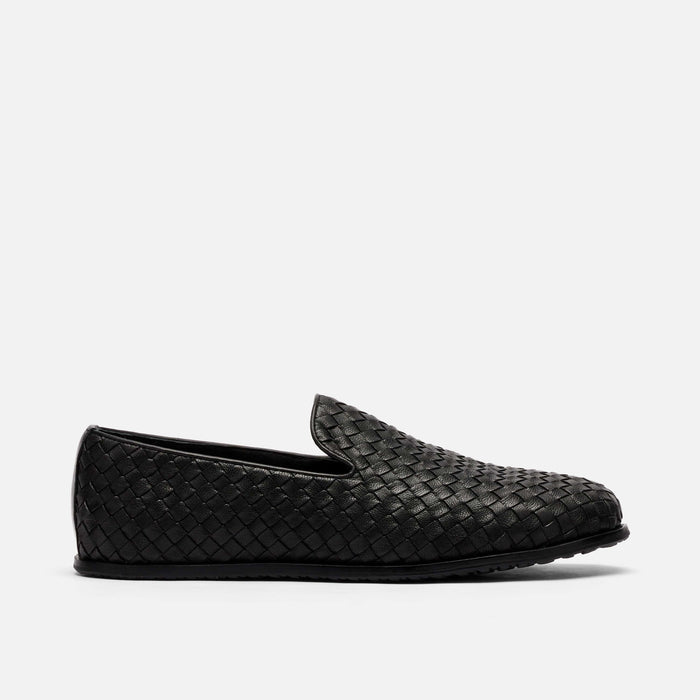 Portofino Black Woven Leather Venetian Loafers