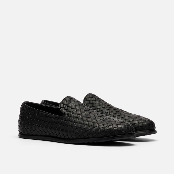 Portofino Black Woven Leather Venetian Loafers