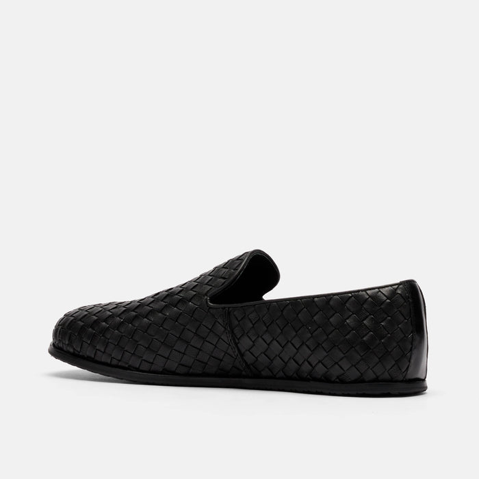 Portofino Black Woven Leather Venetian Loafers