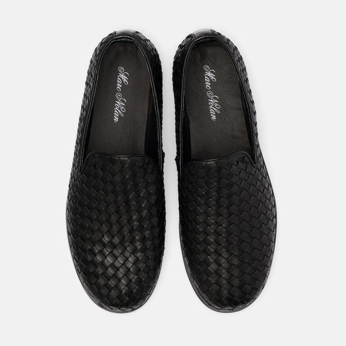 Portofino Black Woven Leather Venetian Loafers