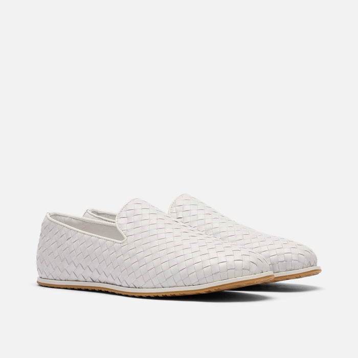 Portofino White Woven Leather Venetian Loafers