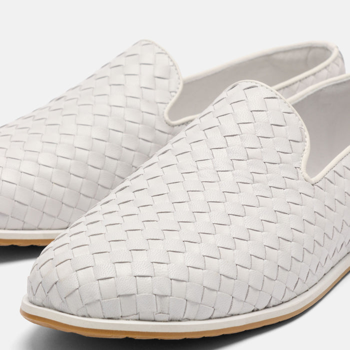 Portofino White Woven Leather Venetian Loafers