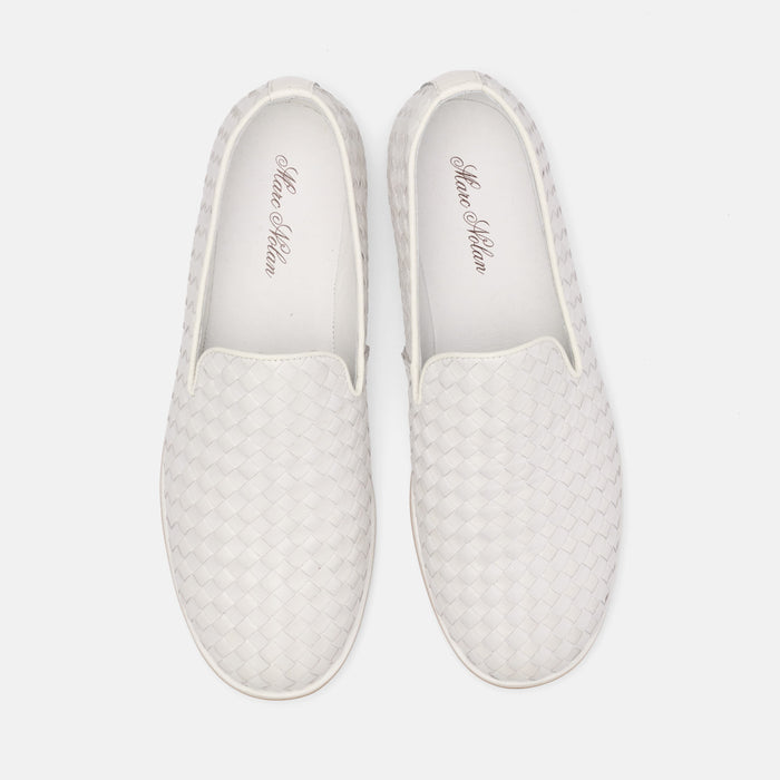 Portofino White Woven Leather Venetian Loafers