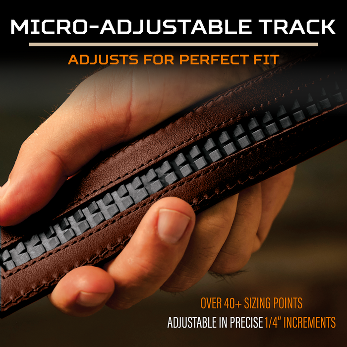 Graphic Showcasing the hidden track system on Kore Essentials Brown Leather Ranch Series Gun Belts