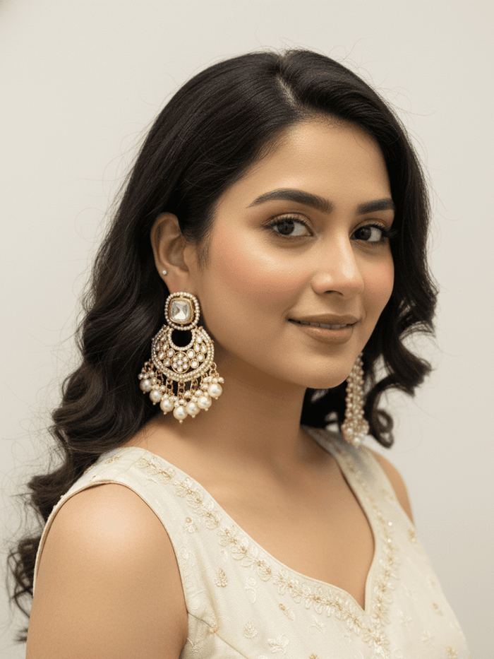 Regal Ruby & Pearl Long Drop Earrings.