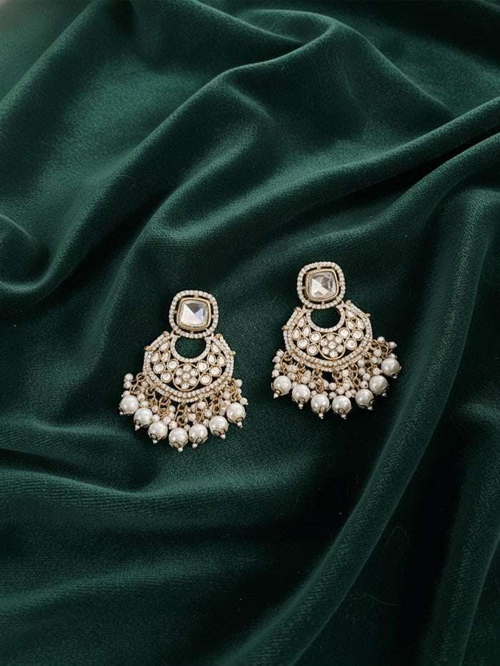 Regal Ruby & Pearl Long Drop Earrings.