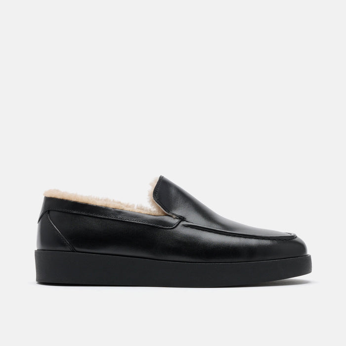 Remy Black Leather and Shearling Loafers
