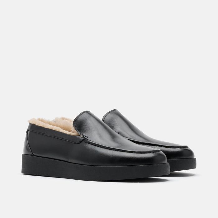 Remy Black Leather and Shearling Loafers