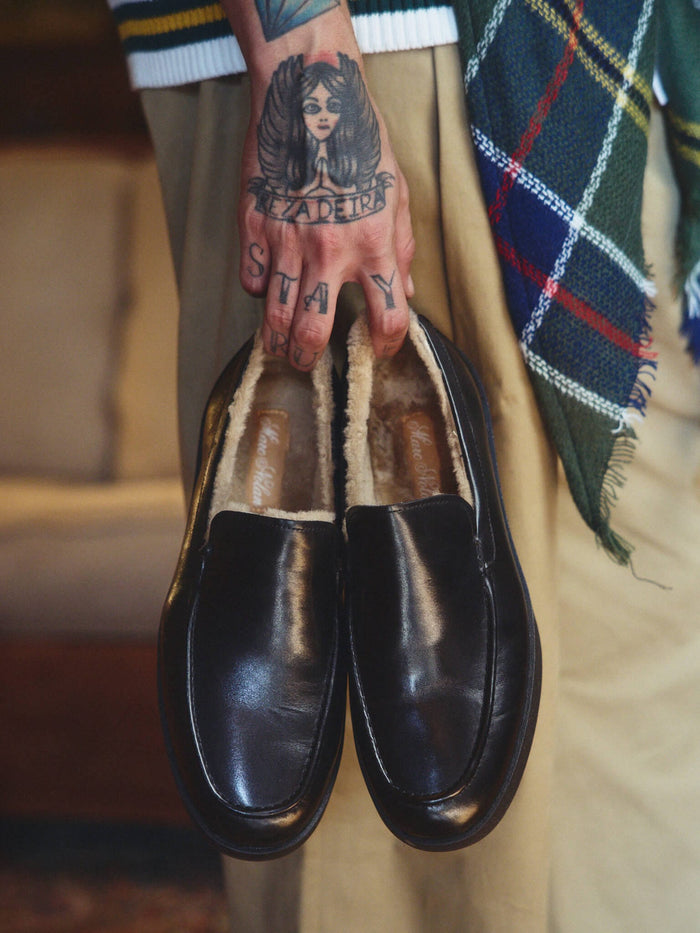Remy Black Leather and Shearling Loafers