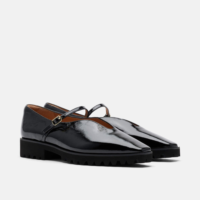 Roxie Black Patent Leather Lug Mary Janes