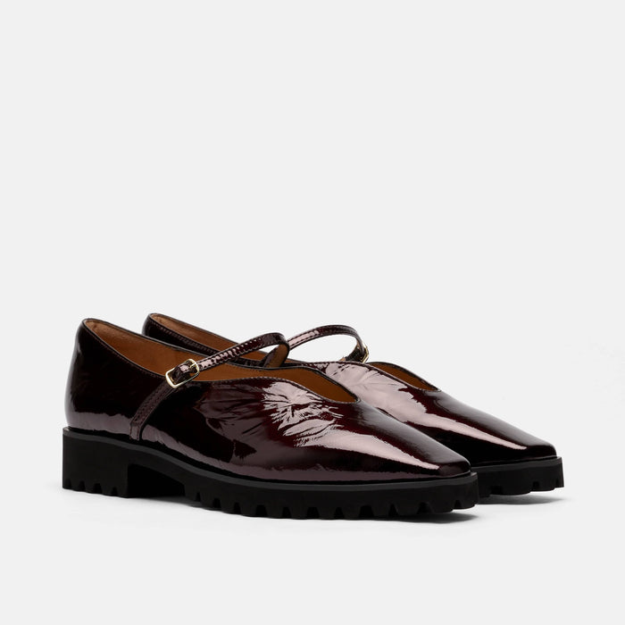 Roxie Wine Patent Leather Lug Mary Janes