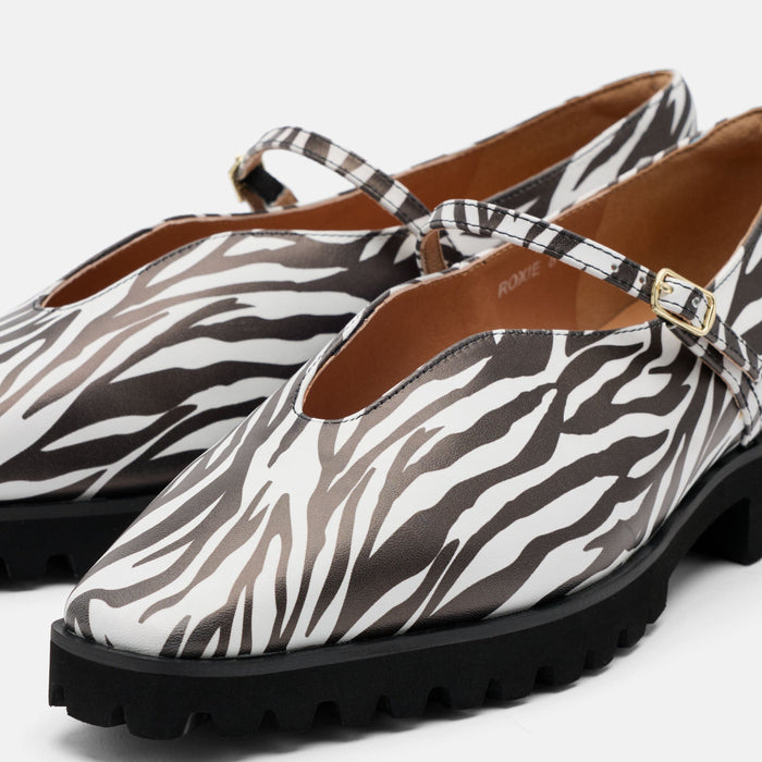 Roxie Zebra Print Leather Lug Mary Janes