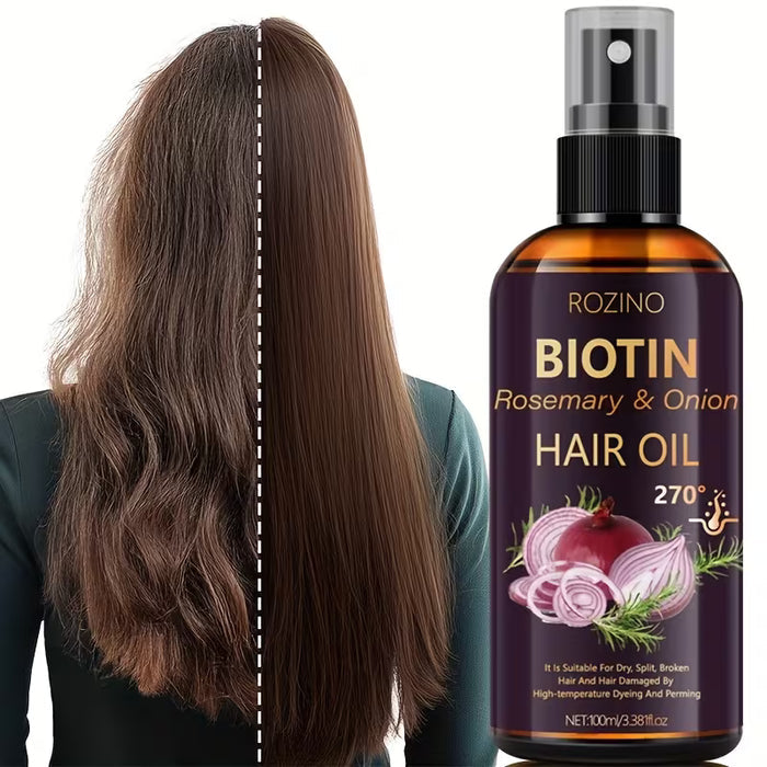 ROZINO Biotin Rosemary & Onion Hair Oil Spray (100ml) – Anti-Hair Fall, Hair Growth & Repair Spray