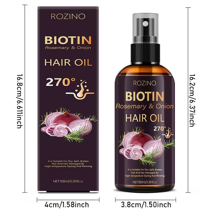 ROZINO Biotin Rosemary & Onion Hair Oil Spray (100ml) – Anti-Hair Fall, Hair Growth & Repair Spray