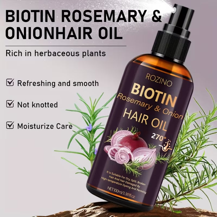 ROZINO Biotin Rosemary & Onion Hair Oil Spray (100ml) – Anti-Hair Fall, Hair Growth & Repair Spray