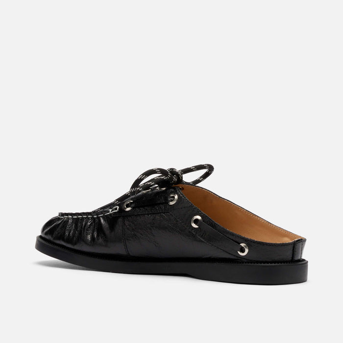 Selene Black Pleated Leather Boat Shoe Mules
