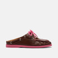 Selene Brown/Pink Pleated Leather Boat Shoe Mules