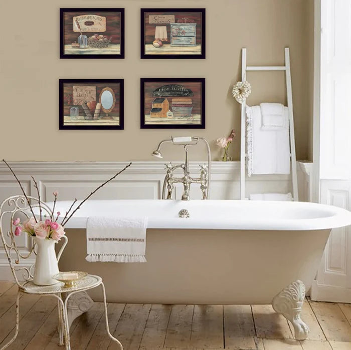 Set Of Four Bathroom Collection II 2 Black Framed Print Bathroom Wall Art