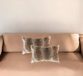 Set Of Two 12" X 20" Brown Rabbit Natural Fur Animal Print Throw Pillows