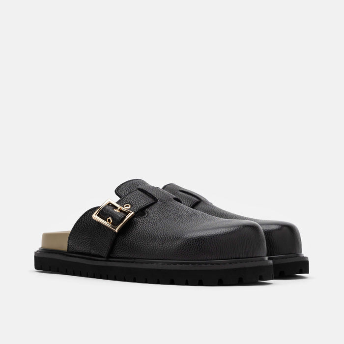 Shiloh Black Leather Clogs