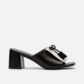Sienna Black/White Leather Tassel Block Pumps