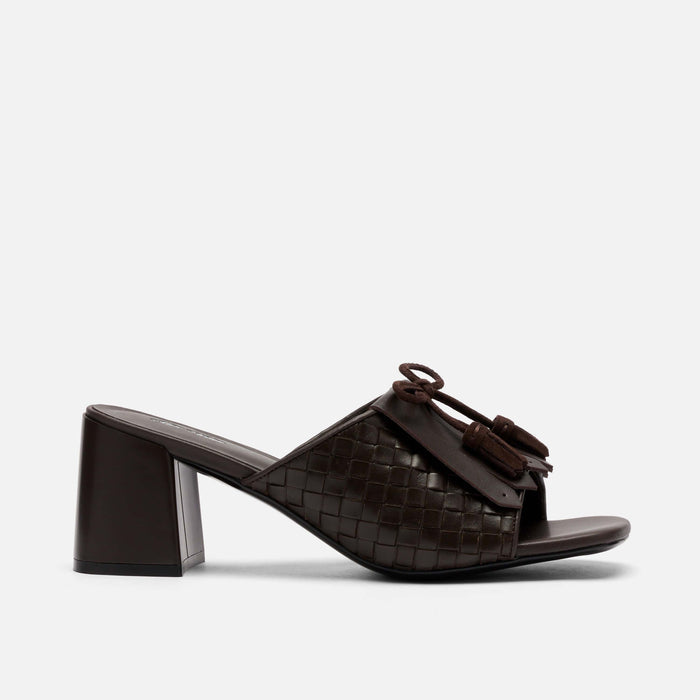 Sienna Espresso Leather Tassel Block Pumps