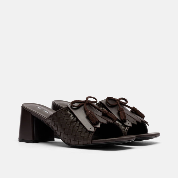 Sienna Espresso Leather Tassel Block Pumps