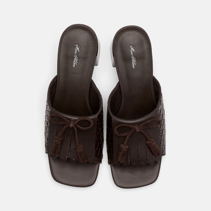 Sienna Espresso Leather Tassel Block Pumps