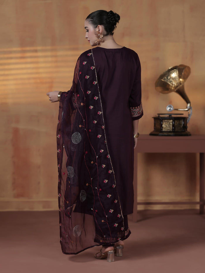 Silk Blend Orchid Embroidered Kurta Comfort Pant Dupatta.