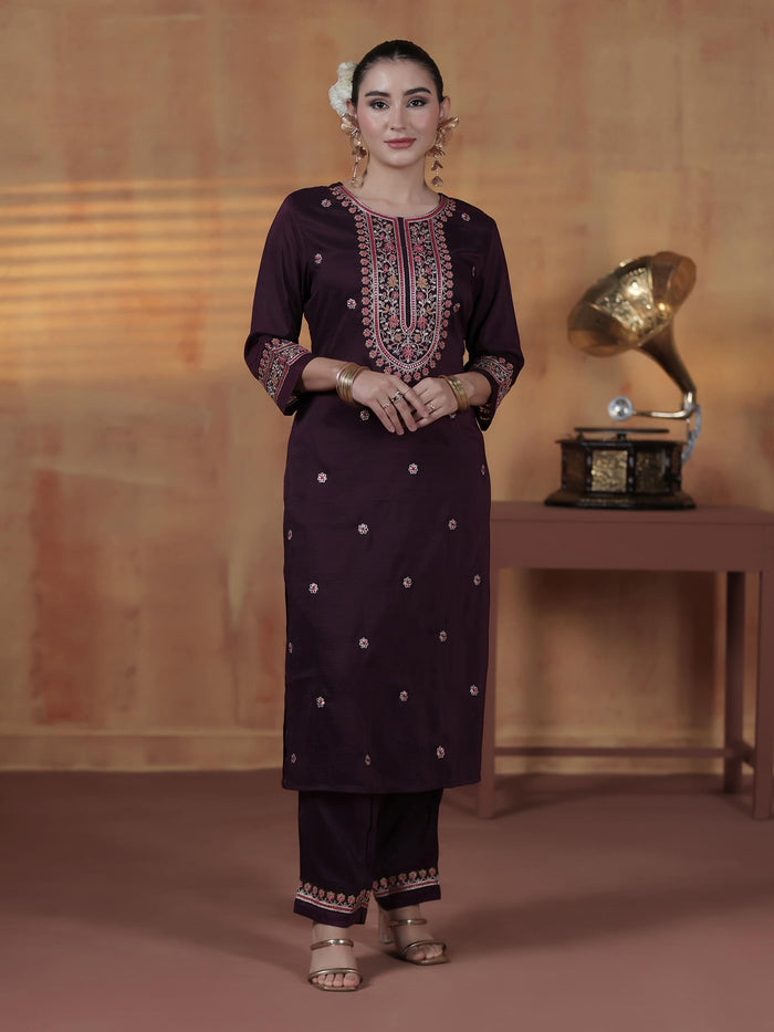 Silk Blend Orchid Embroidered Kurta Comfort Pant Dupatta.