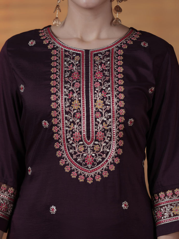Silk Blend Orchid Embroidered Kurta Comfort Pant Dupatta.
