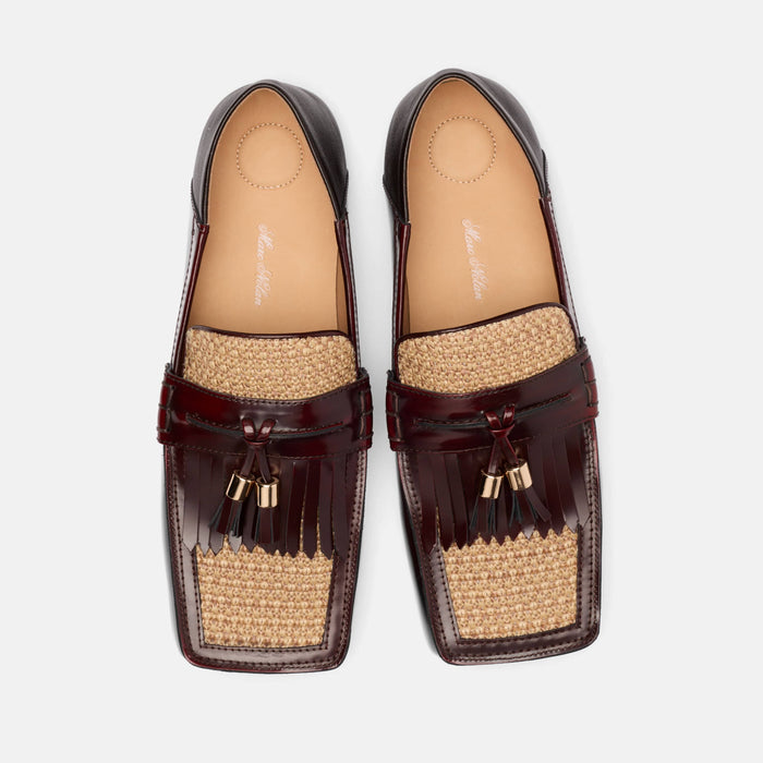 Simone Burgundy/Raffia Patent Leather Tassel Loafers