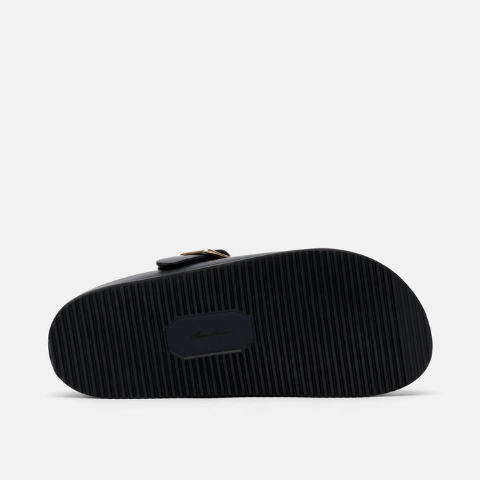 Solana Black Leather Backstrap Clogs