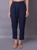 Solid Liva Rayon Navy Blue Trouser.