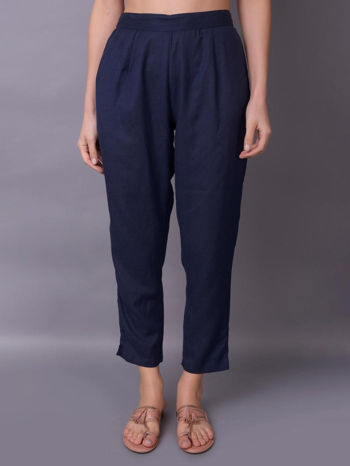 Solid Liva Rayon Navy Blue Trouser.