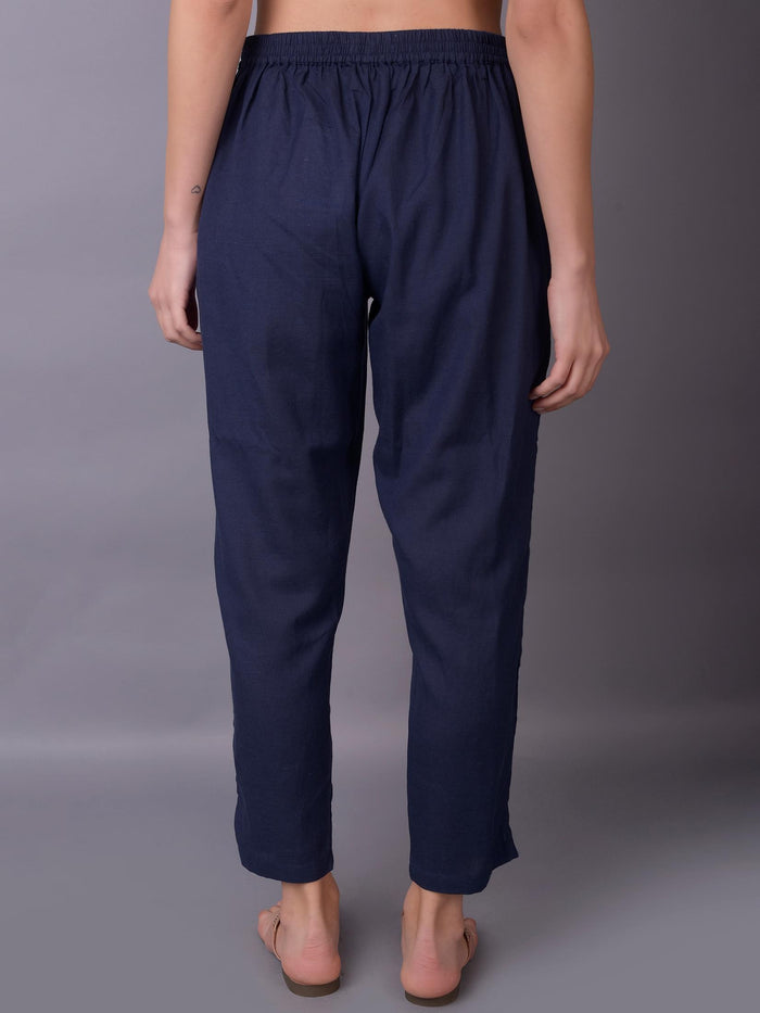 Solid Liva Rayon Navy Blue Trouser.