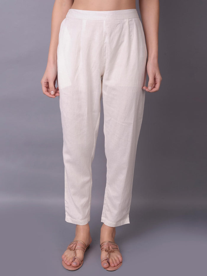 Solid Liva Rayon Off White Trouser.