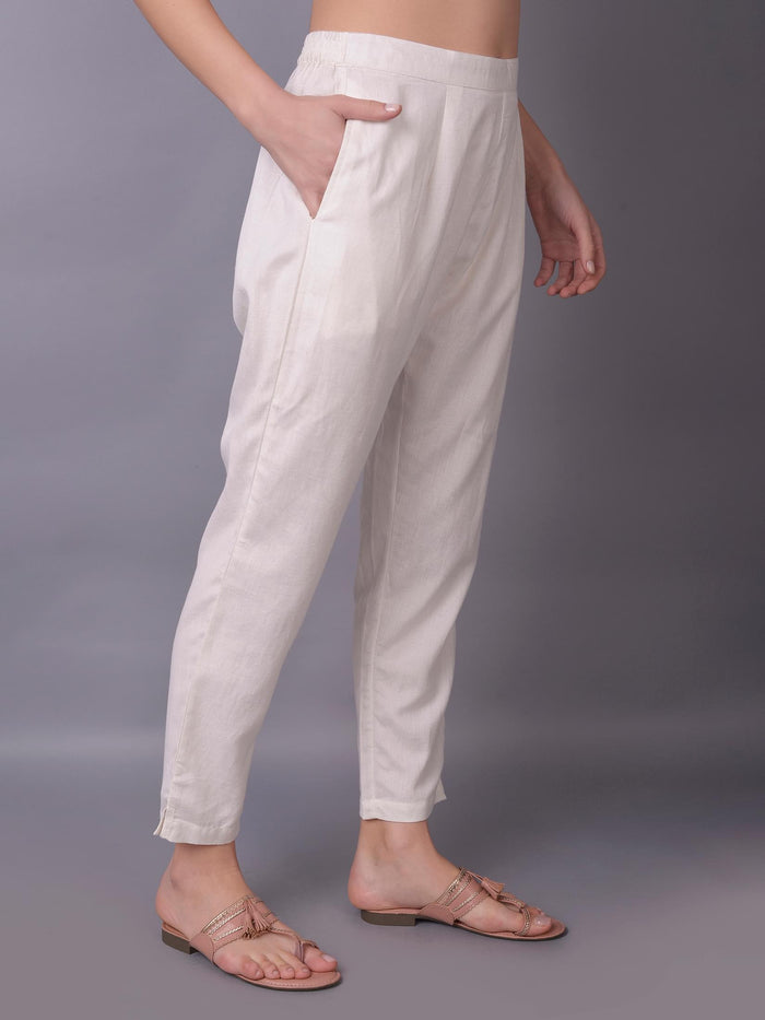 Solid Liva Rayon Off White Trouser.