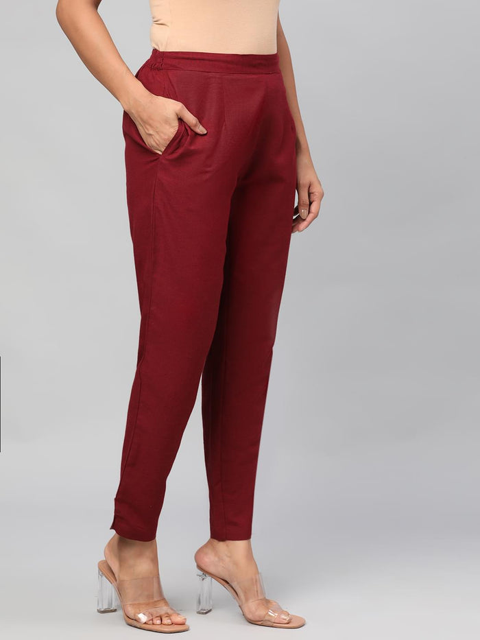 Solid Rayon Burgundy Trouser.