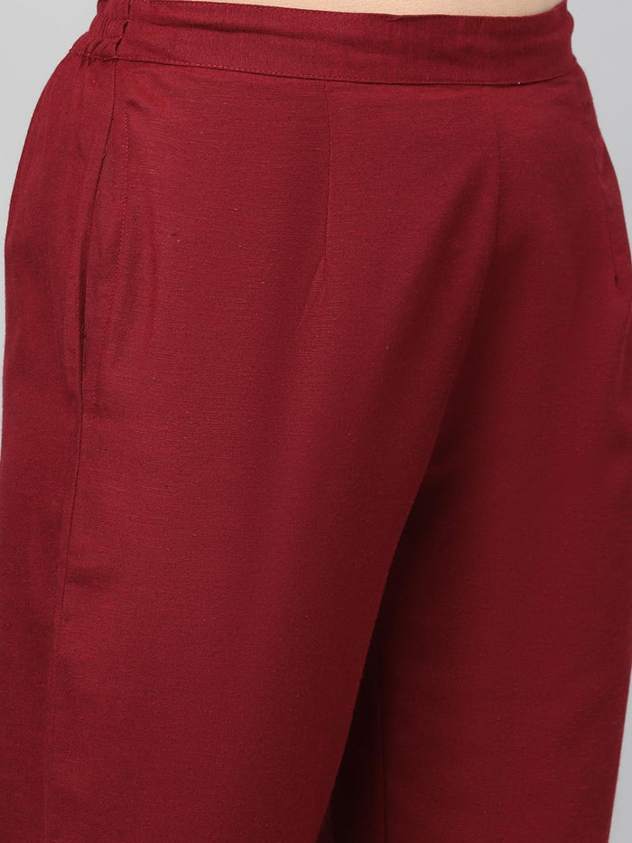 Solid Rayon Burgundy Trouser.
