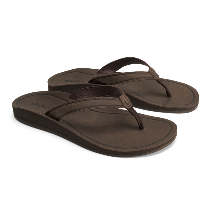 Pair of dark brown flip-flop sandals with thong straps and cushioned soles.