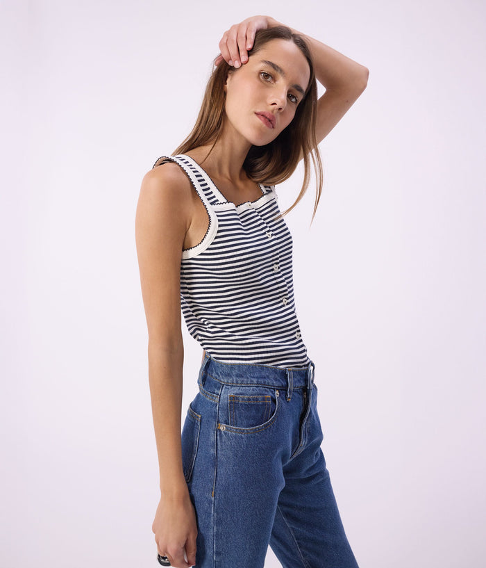 SS26 - A0F0S 01 NAVY WHITE SPRING SUMMER 2026 STRIPES TOPS WOMEN