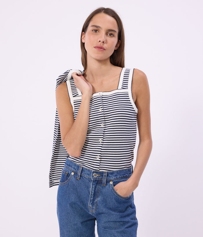 SS26 - A0F0S 01 NAVY WHITE SPRING SUMMER 2026 STRIPES TOPS WOMEN