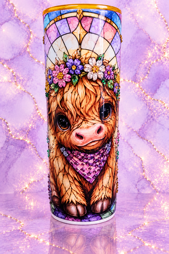 Stained Glass Highland Cow - 20 oz Stainless Steel