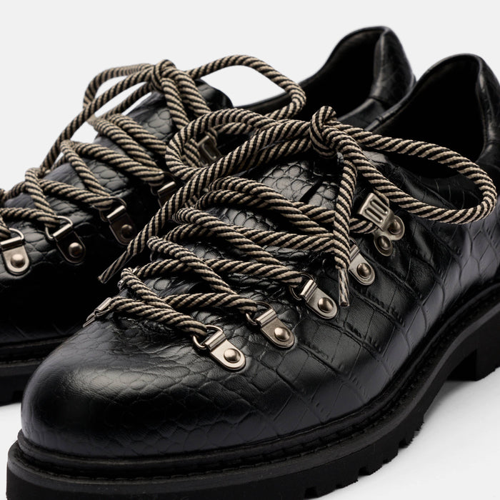Summit Black Croc Leather Hiker Shoe