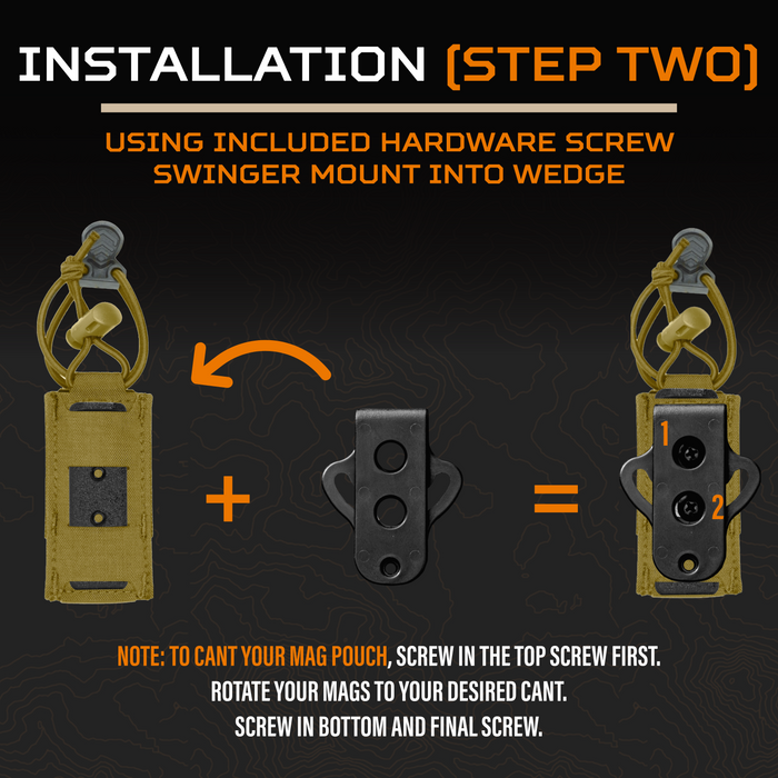 A graphic walks you through the second step for how to install your Kore Essentials Single Pistol Swinger Mount