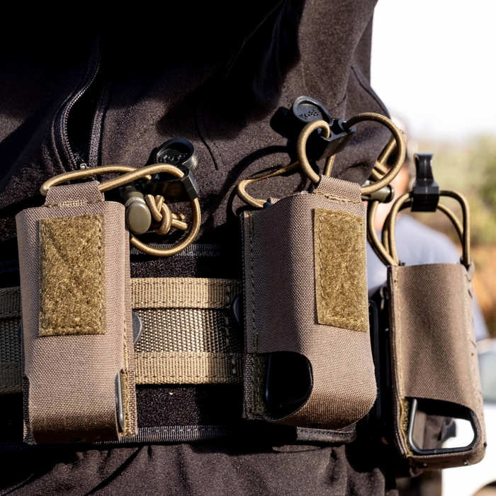 closeup of a kore essentials molle battle belt with kore mag pouches