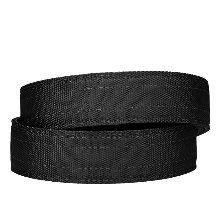 Kore Essentials Black tactical gun belt strap on a white background
