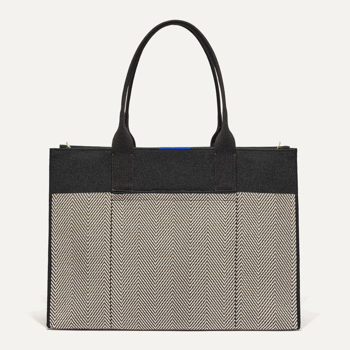 PDP |The Classic Tote in Black Herringbone, shown from the front.